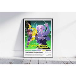 cyberpunk edgerunners poster, minimalist anime poster, retro vintage