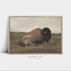 buffalo wall art, rustic home decor, vintage painting, farmhouse decor, instant download.jpg
