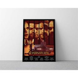 supernatural halftone tv series poster, dark theme, light