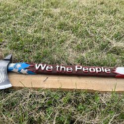 handmade carbon steel patriotic axe | we the people engraved 23 ash wood handle usa themed axe