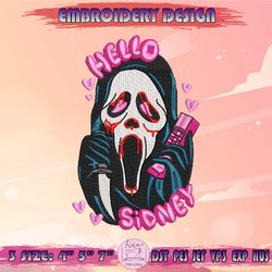 hello sidney embroidery design, ghost face embroidery, scream embroidery, halloween embroidery, machine embroidery designs