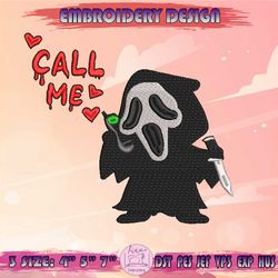 call me embroidery design, cute ghost face embroidery, scream embroidery, halloween embroidery, machine embroidery designs