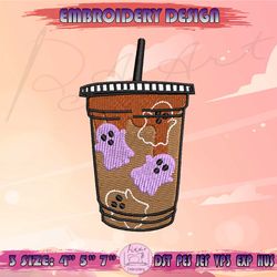coffee cup embroidery design, halloween coffee embroidery, latte embroidery, halloween embroidery, machine embroidery designs