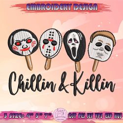 chilling killing embroidery design, horror movie characters embroidery, halloween embroidery, machine embroidery designs