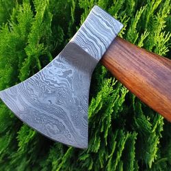 hand-forged damascus steel tomahawk axe | 17" integral hatchet with 6" blade & walnut wood handle axe
