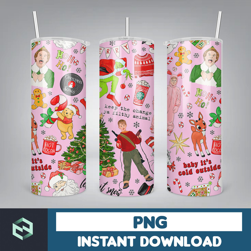 Merry Christmas Movie 20oz Tumbler Png, Retro Merry Christmas 20oz Skinny Tumbler, Xmas Movie Tumbler Png (10).jpg
