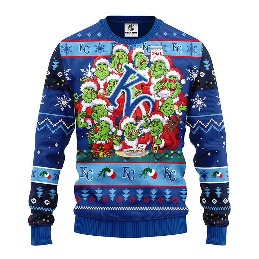 MLB Kansas City Royals 12 Grinch All Over Print Ugly Hoodie 3D Zip Hoodie 3D Ugly Christmas Sweater 3D Fleece Hoodie