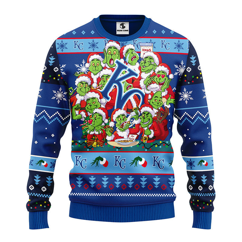 MLB Kansas City Royals 12 Grinch All Over Print Ugly Hoodie 3D Zip Hoodie 3D Ugly Christmas Sweater 3D Fleece Hoodie