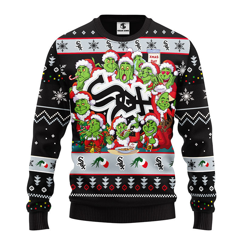 MLB Chicago White Sox 12 Grinch All Over Print Ugly Hoodie 3D Zip Hoodie 3D Ugly Christmas Sweater 3D Fleece Hoodie
