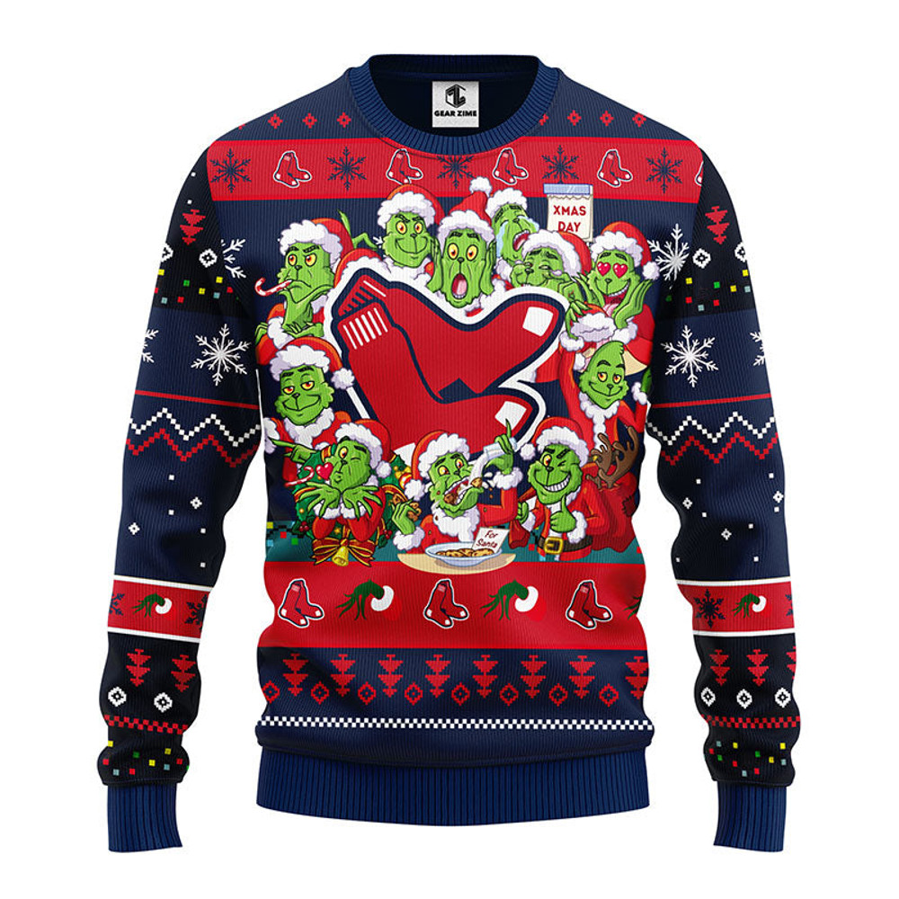 MLB Boston Red Sox 12 Grinch All Over Print Ugly Hoodie 3D Zip Hoodie 3D Ugly Christmas Sweater 3D Fleece Hoodie