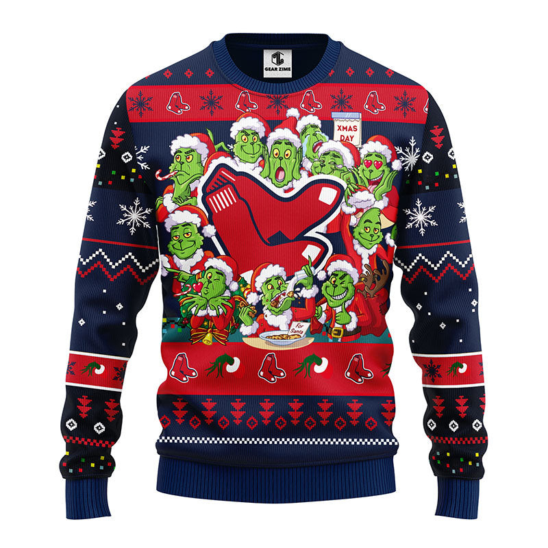 MLB Boston Red Sox 12 Grinch All Over Print Ugly Hoodie 3D Zip Hoodie 3D Ugly Christmas Sweater 3D Fleece Hoodie