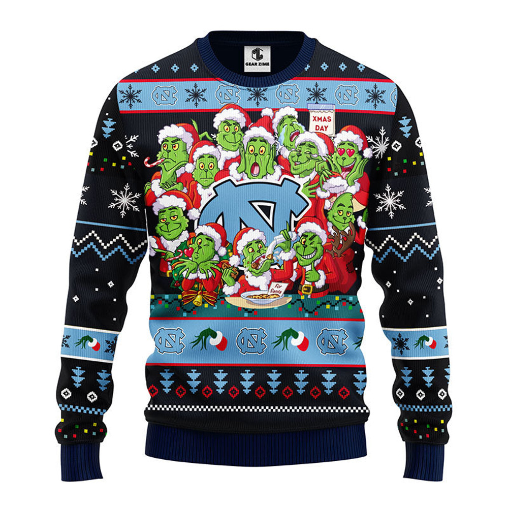 MLB North Carolina Tar Heels 12 Grinch Ugly Hoodie 3D Zip Hoodie 3D Ugly Christmas Sweater 3D Fleece Hoodie