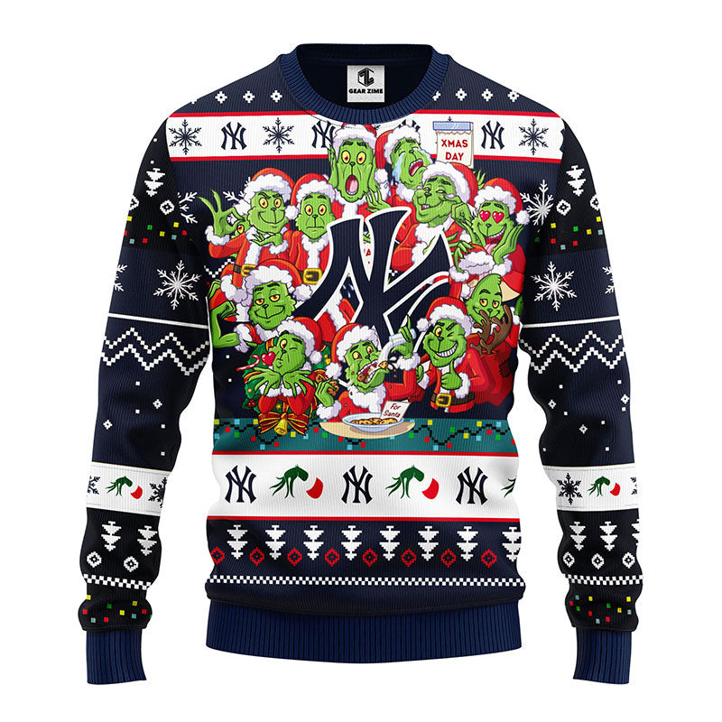 MLB New York Yankees 12 Grinch All Over Print Ugly Hoodie 3D Zip Hoodie 3D Ugly Christmas Sweater 3D Fleece Hoodie