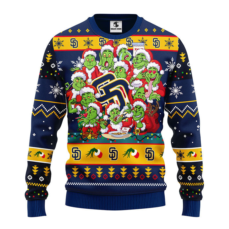 MLB San Diego Padres 12 Grinch All Over Print Ugly Hoodie 3D Zip Hoodie 3D Ugly Christmas Sweater 3D Fleece Hoodie