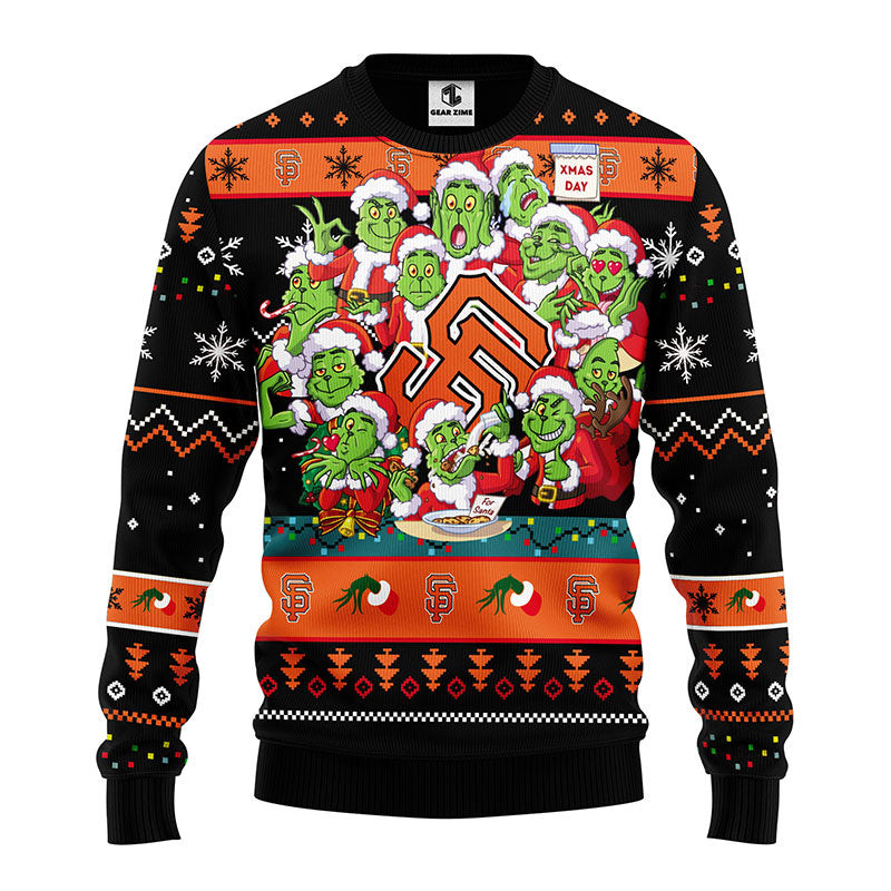 MLB San Francisco Giants 12 Grinch All Over Print Ugly Hoodie 3D Zip Hoodie 3D Ugly Christmas Sweater 3D Fleece Hoodie