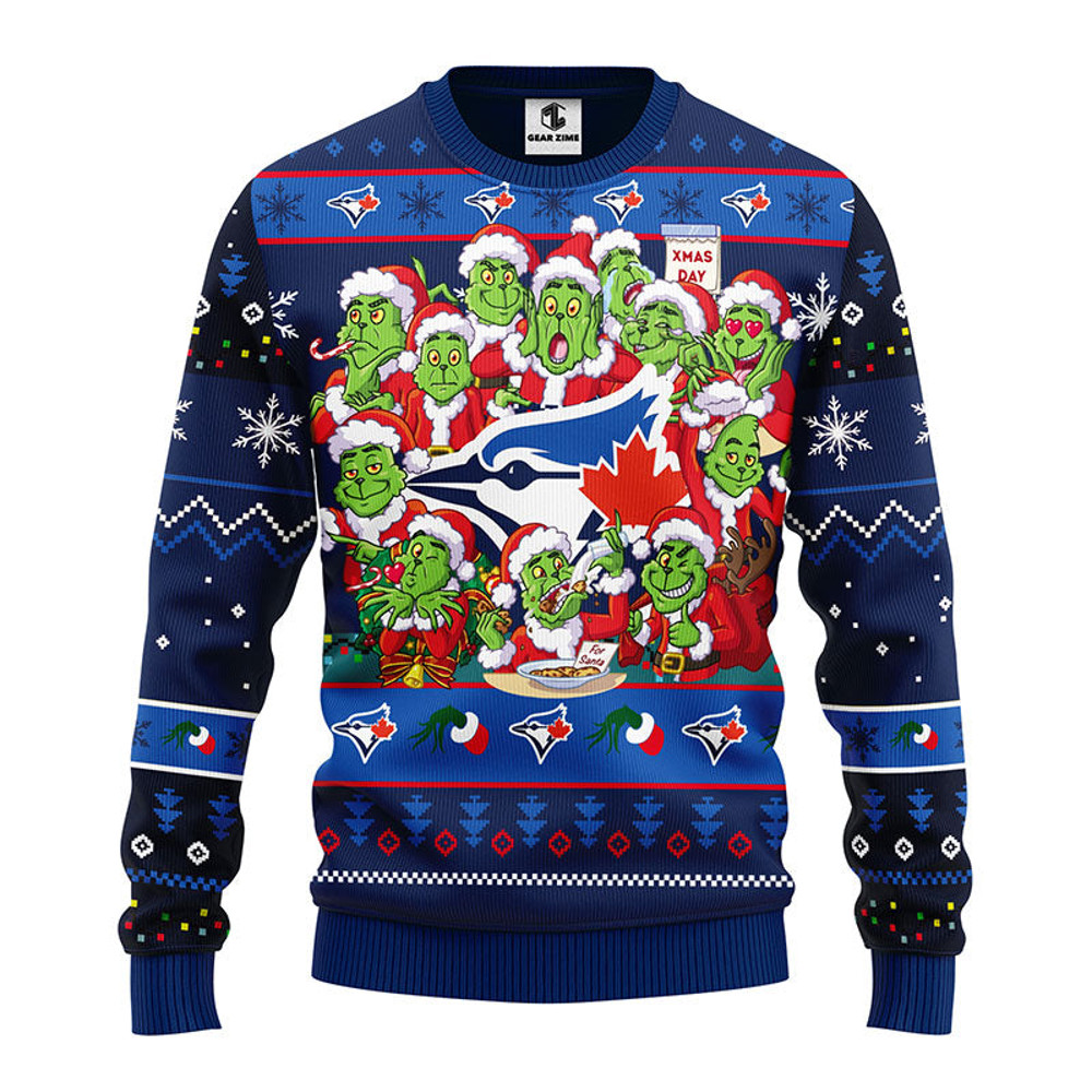 MLB Toronto Blue Jays 12 Grinch All Over Print Ugly Hoodie 3D Zip Hoodie 3D Ugly Christmas Sweater 3D Fleece Hoodie