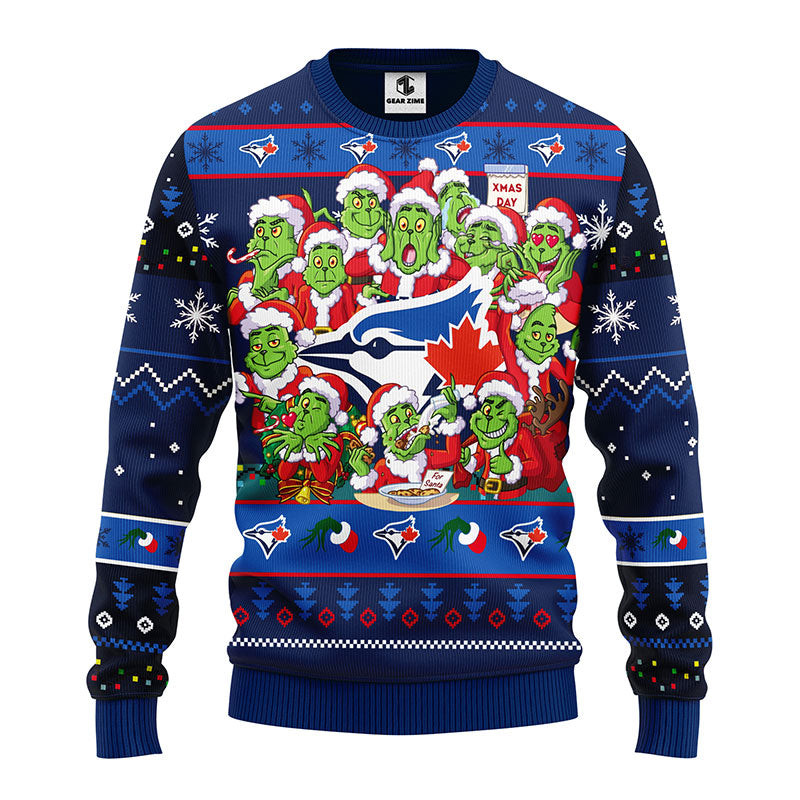 MLB Toronto Blue Jays 12 Grinch All Over Print Ugly Hoodie 3D Zip Hoodie 3D Ugly Christmas Sweater 3D Fleece Hoodie