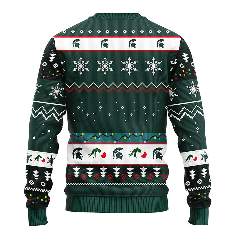 NCAA Michigan State Spartans 12 Grinch All Over Print Ugly Hoodie Zip Hoodie 3D Ugly Christmas Sweater 3D Fleece Hoodie