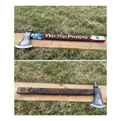 Lot Of 2 ,We The People, In God We Trust, Engraved Ash Wood Handmade Axe