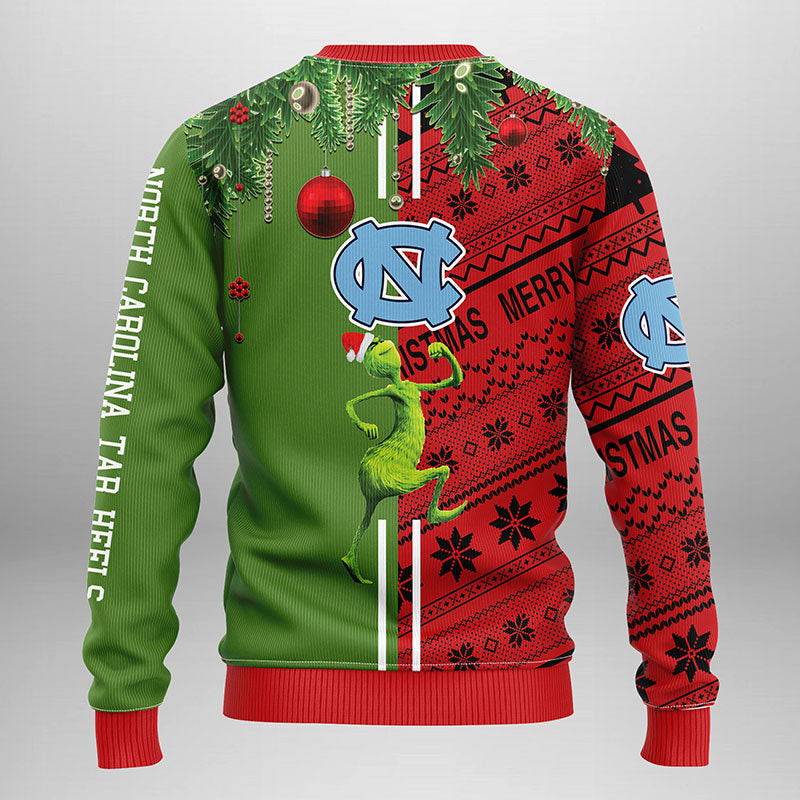 NCAA North Carolina Tar Heels Grinch & Scooby-doo Ugly Hoodie 3D Zip Hoodie 3D Ugly Christmas Sweater 3D Fleece Hoodie