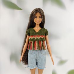 Barbie clothes khaki fringed sweater