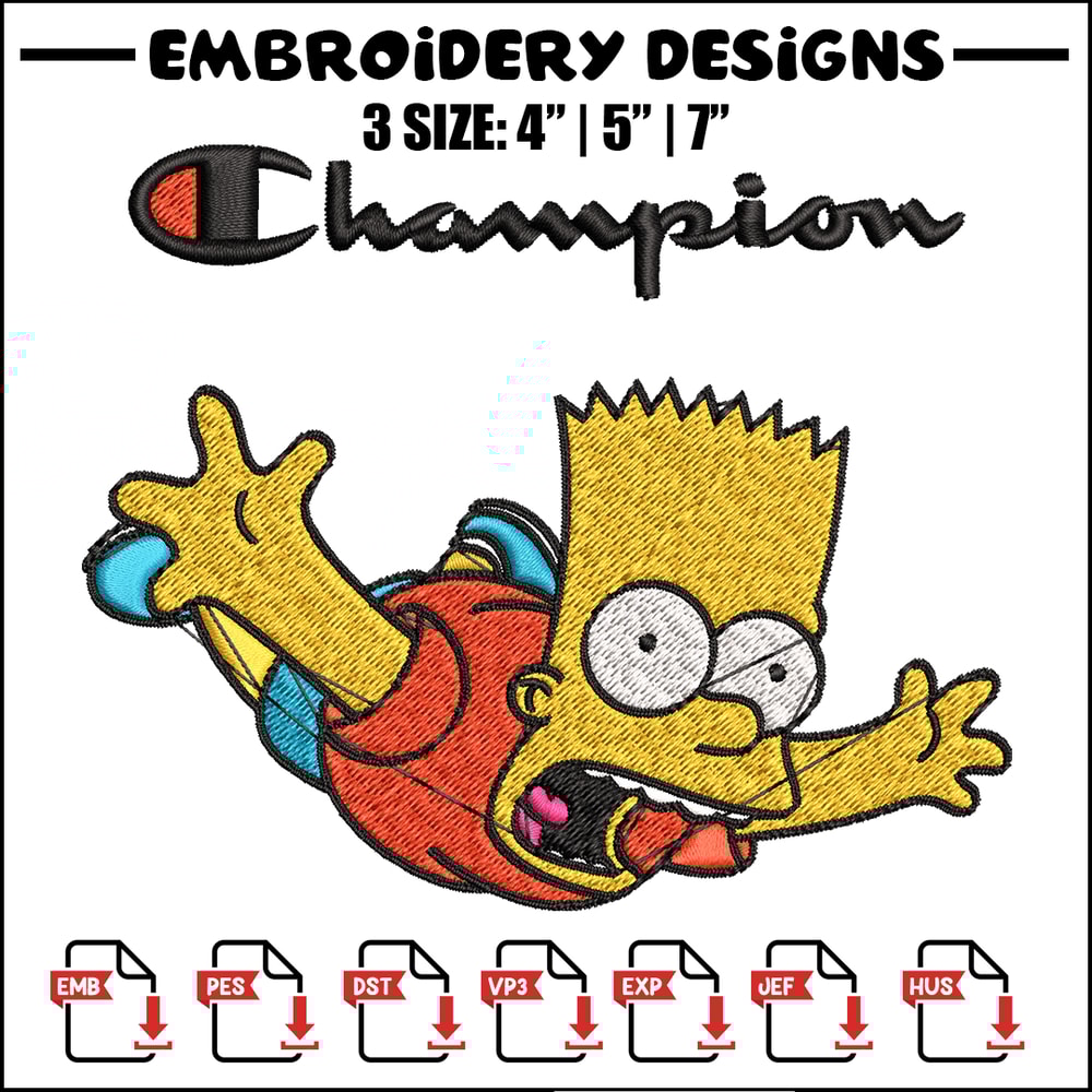 Bart Simpson Champion Embroidery design, Simpson Embroidery, cartoon design, Embroidery File, Instant download..jpg