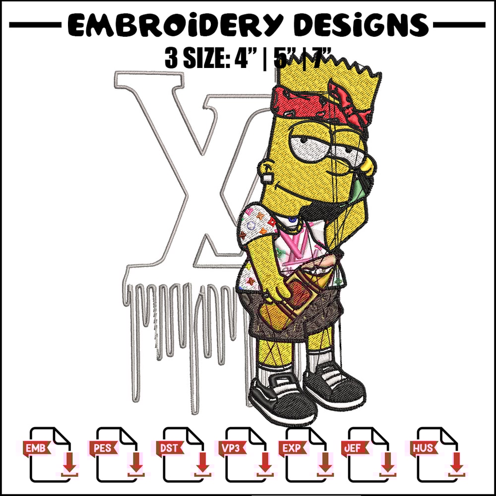 Bart simpson lv Embroidery Design, Lv Embroidery, Embroidery File, Simpson Embroidery, Logo shirt, Digital download.jpg
