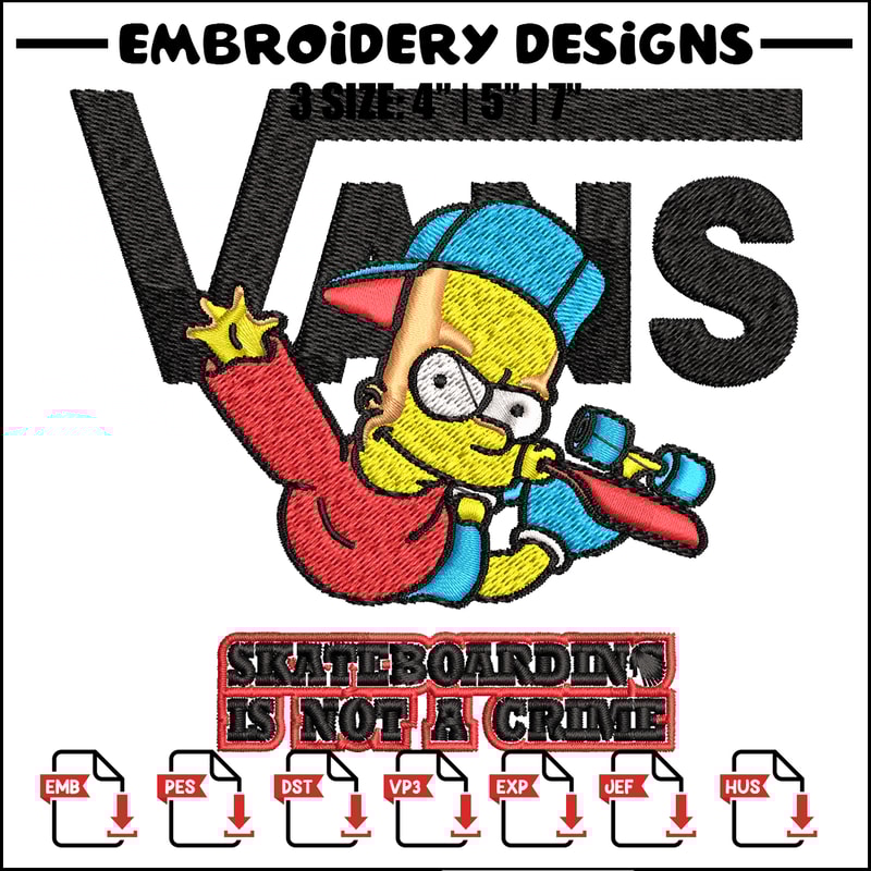 Bart Simpson Vans Embroidery design, Simpson Embroidery, cartoon design, Embroidery File, Instant download..jpg