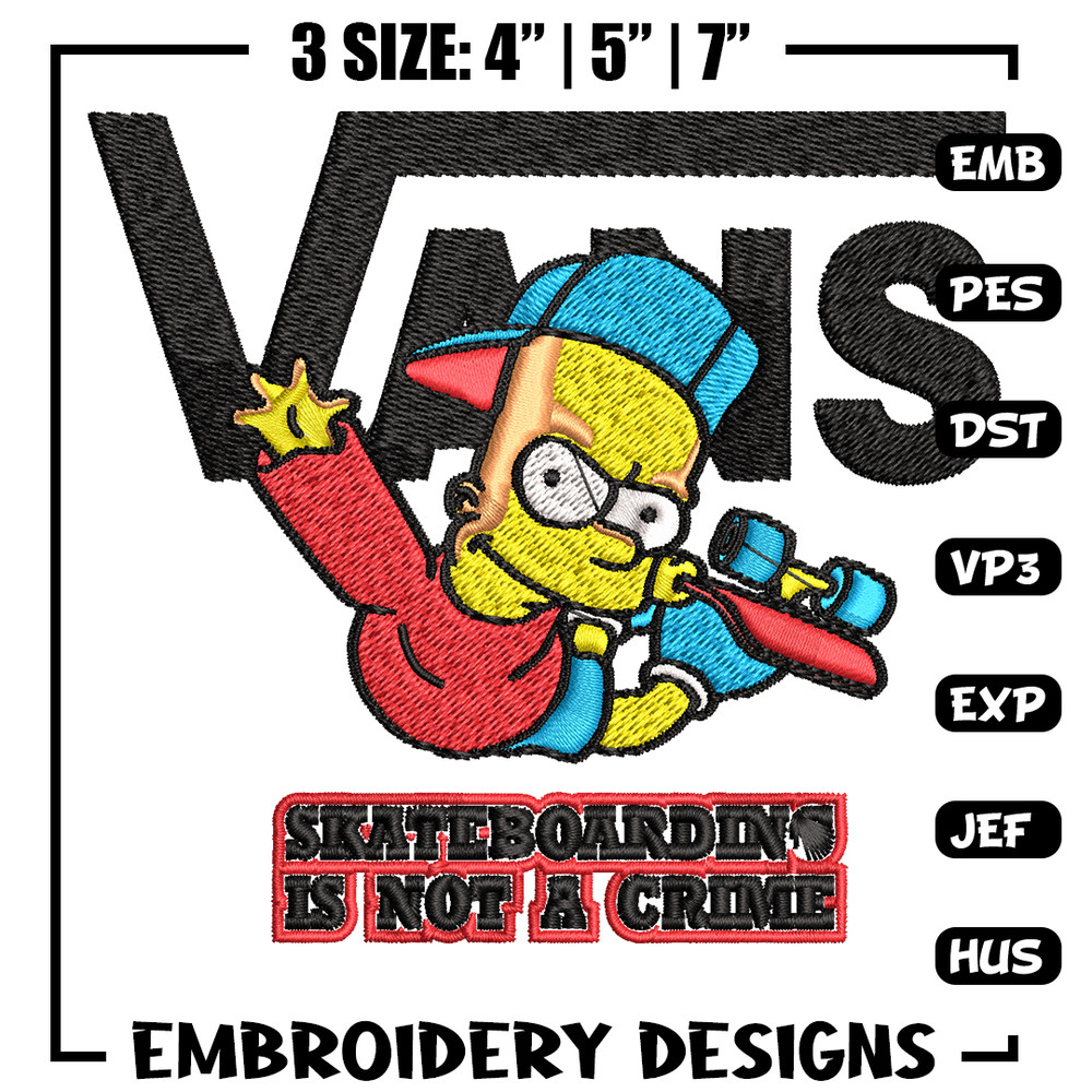 Bart Simpson Vans Embroidery design, Simpson Embroidery, cartoon design, Embroidery File, Instant download..jpg