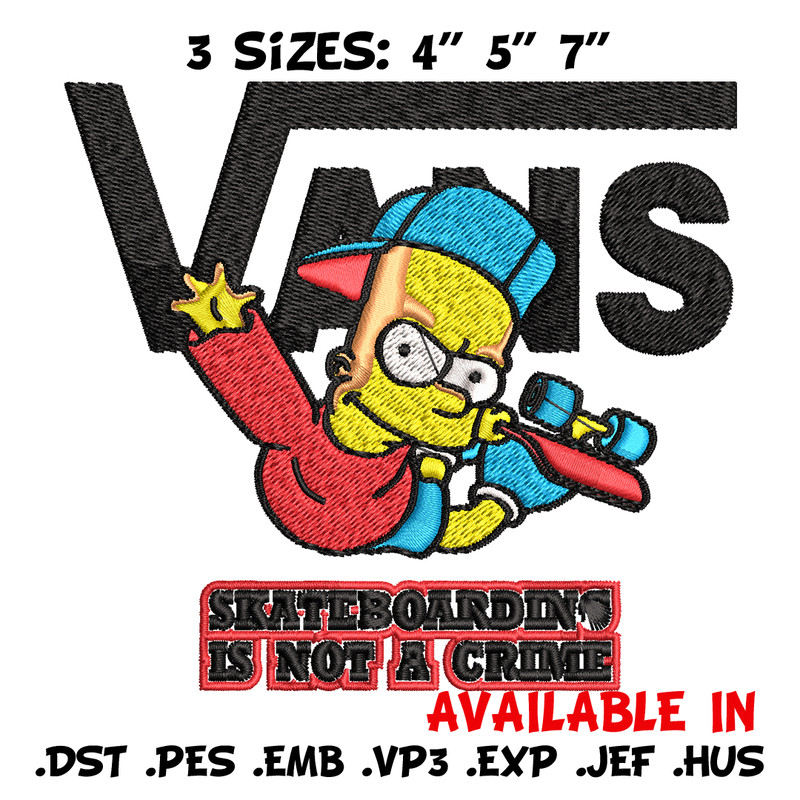 Bart Simpson Vans Embroidery design, Simpson Embroidery, cartoon design, Embroidery File, Instant download..jpg