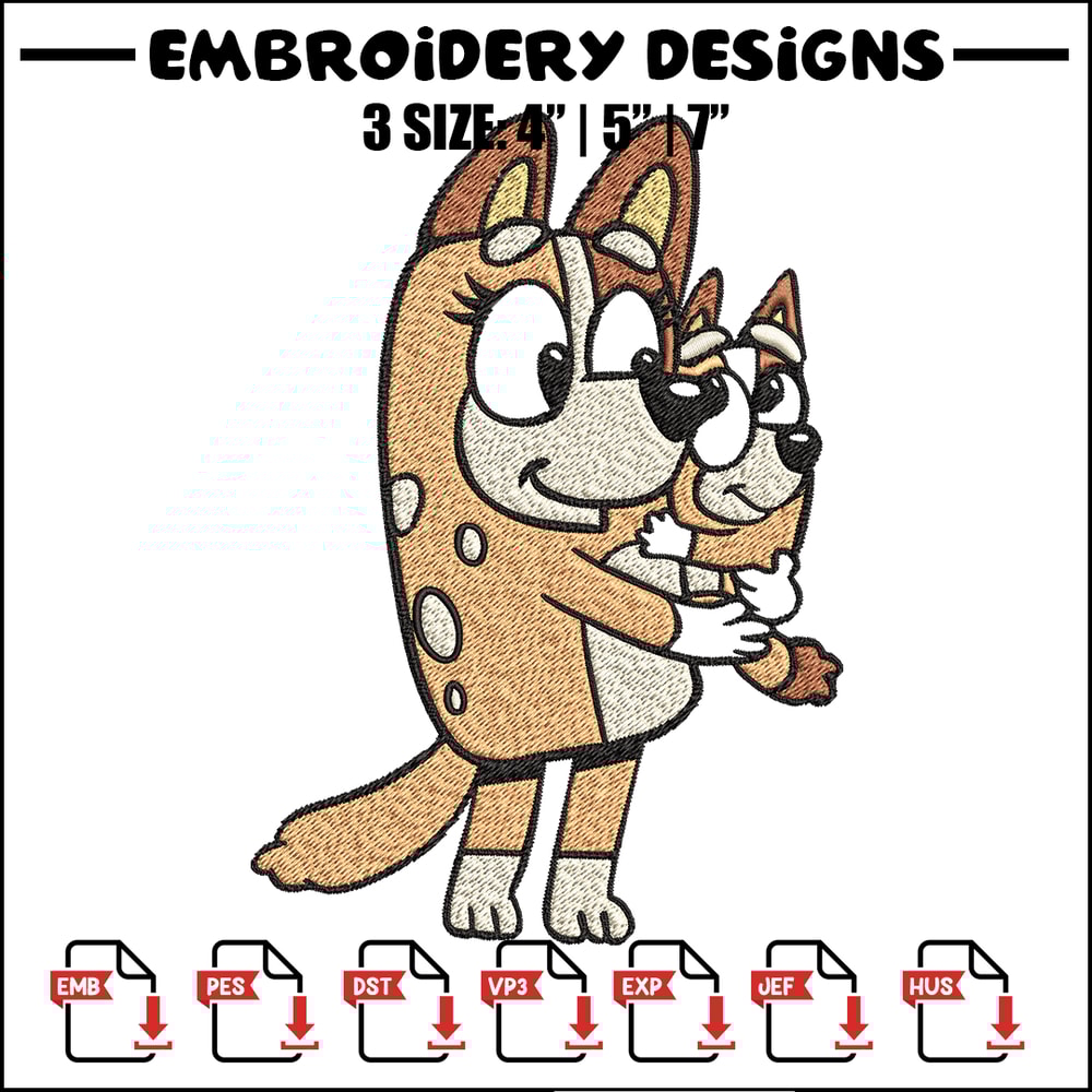 Bingo and her Mum Embroidery, Bluey Embroidery, Embroidery File, cartoon shirt, cartoon design, Digital download..jpg