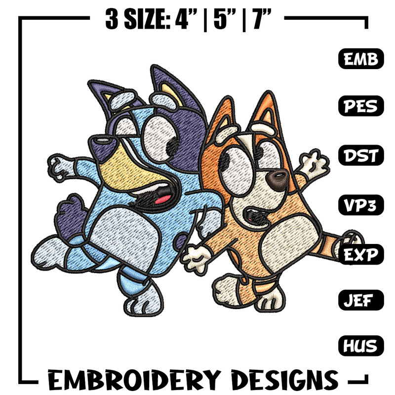 Bingo and Bluey Embroidery, Bluey Embroidery, Embroidery File, cartoon design, cartoon shirt, Digital download..jpg