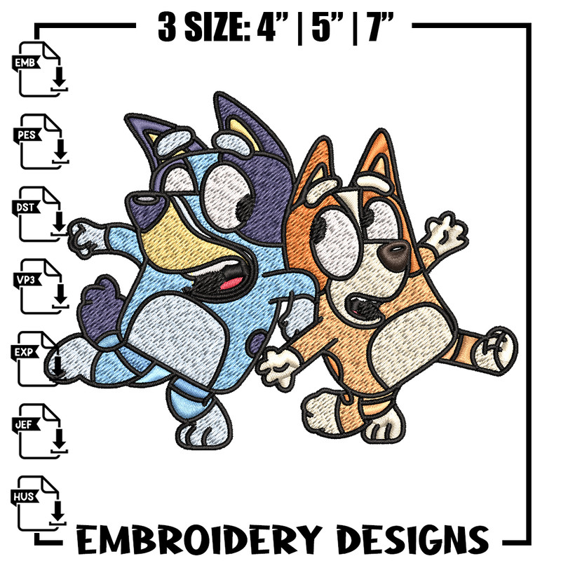 Bingo and Bluey Embroidery, Bluey Embroidery, Embroidery File, cartoon design, cartoon shirt, Digital download..jpg
