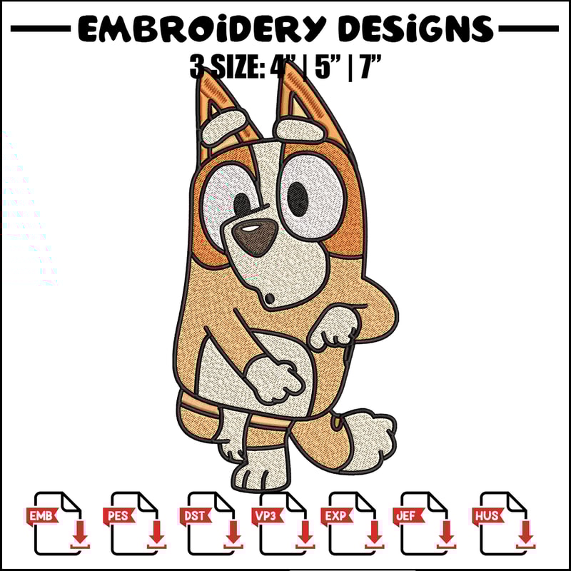 Bingo Heeler Embroidery, Bluey cartoon Embroidery, Embroidery File, cartoon design, cartoon shirt, Digital download..jpg