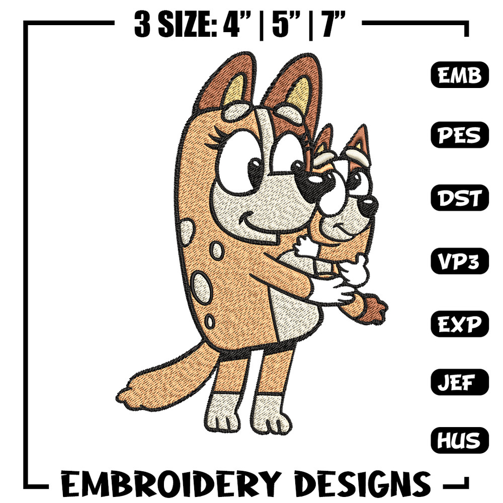 Bingo and her Mum Embroidery, Bluey Embroidery, Embroidery File, cartoon shirt, cartoon design, Digital download..jpg
