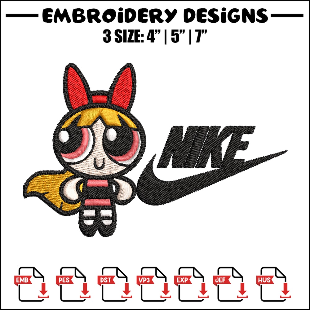 Blossom Nike Embroidery design, Powerpuff Girls cartoon Embroidery, Nike design, Embroidery file, Instant download..jpg