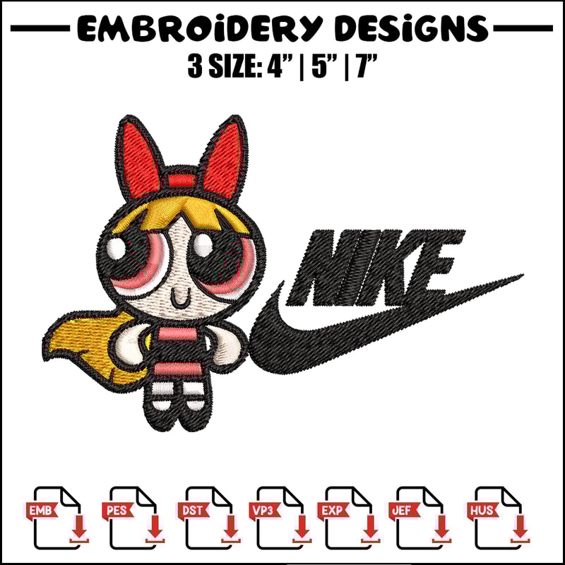 Blossom Nike Embroidery design, Powerpuff Girls cartoon Embroidery, Nike design, Embroidery file, Instant download..jpg