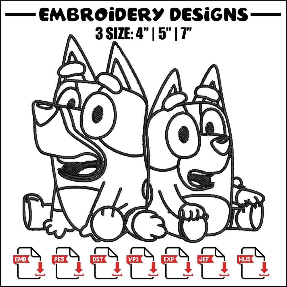 Bluey Bingo Coloring Pages Embroidery, Bluey Embroidery, Embroidery File, cartoon design, logo shirt, Digital download..jpg