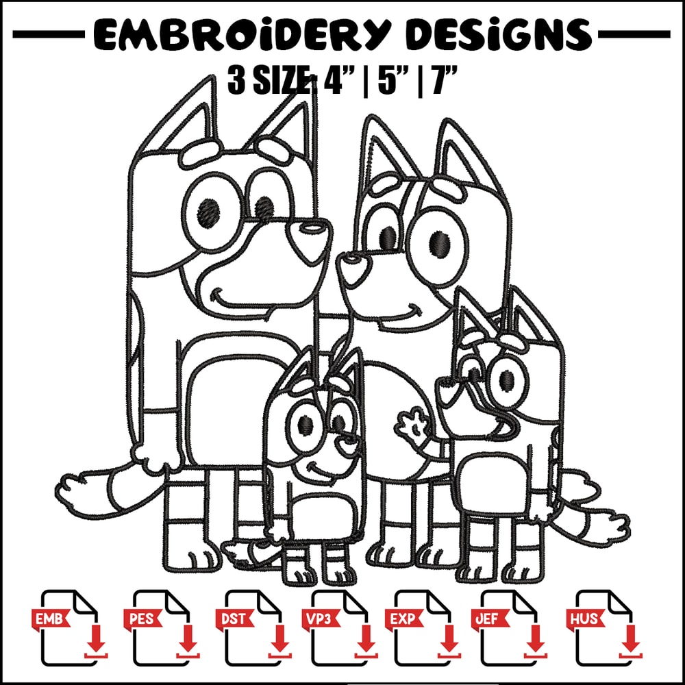 Bluey family Coloring Pages Embroidery, Bluey cartoon Embroidery, Embroidery File, cartoon design, Digital download..jpg