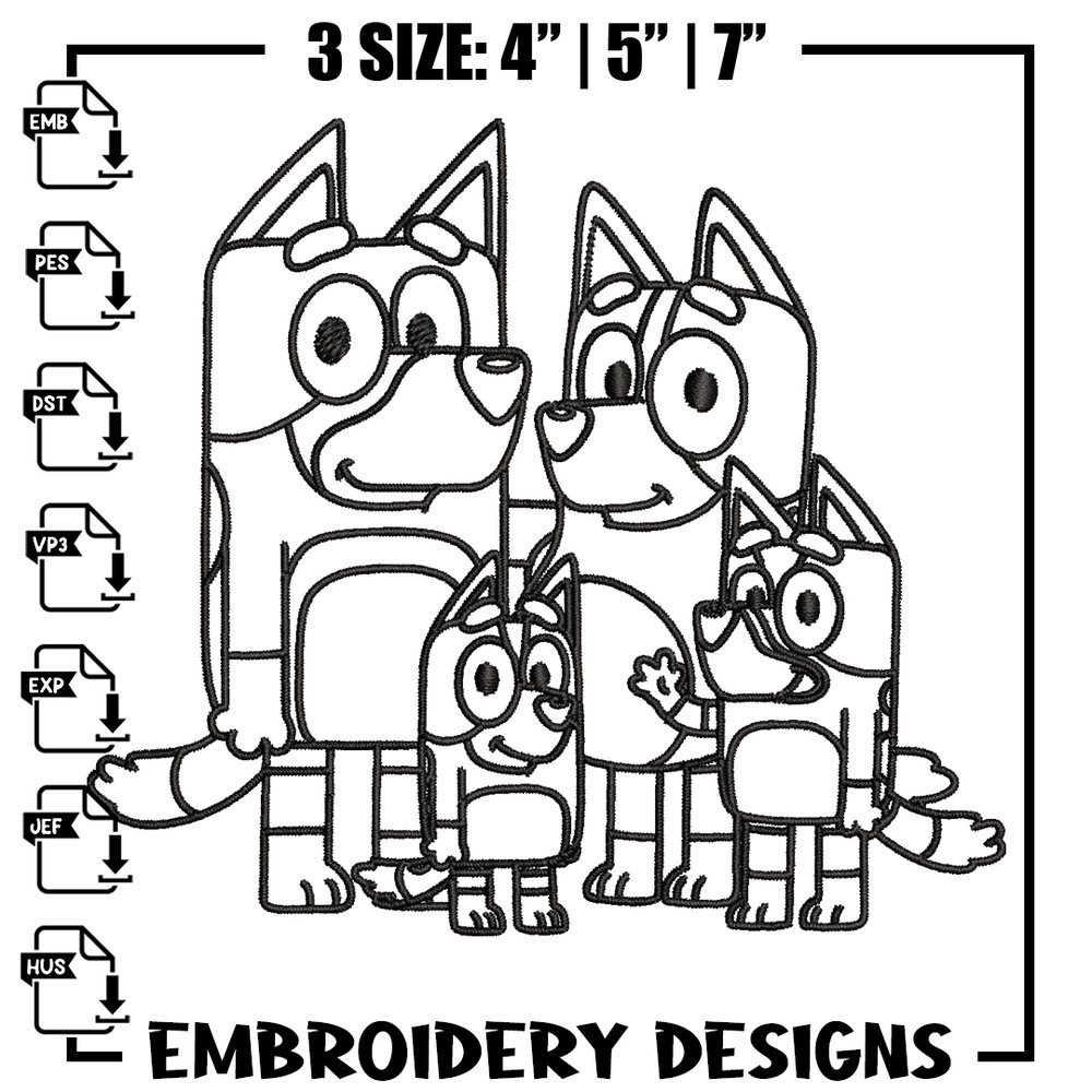 Bluey family Coloring Pages Embroidery, Bluey cartoon Embroidery, Embroidery File, cartoon design, Digital download..jpg