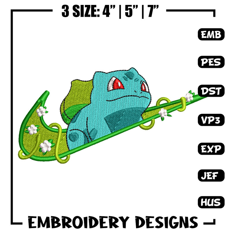 Bubasaur nike embroidery design, Pokemon embroidery, nike design, anime design, anime shirt, Digital download.jpg