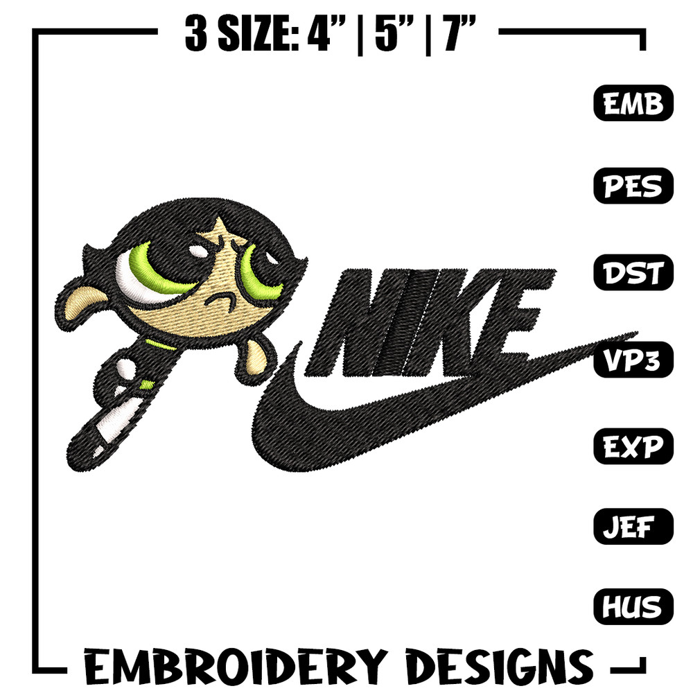 Buttercup Nike Embroidery design, Powerpuff Girls cartoon Embroidery, Nike design, Embroidery file, Instant download..jpg
