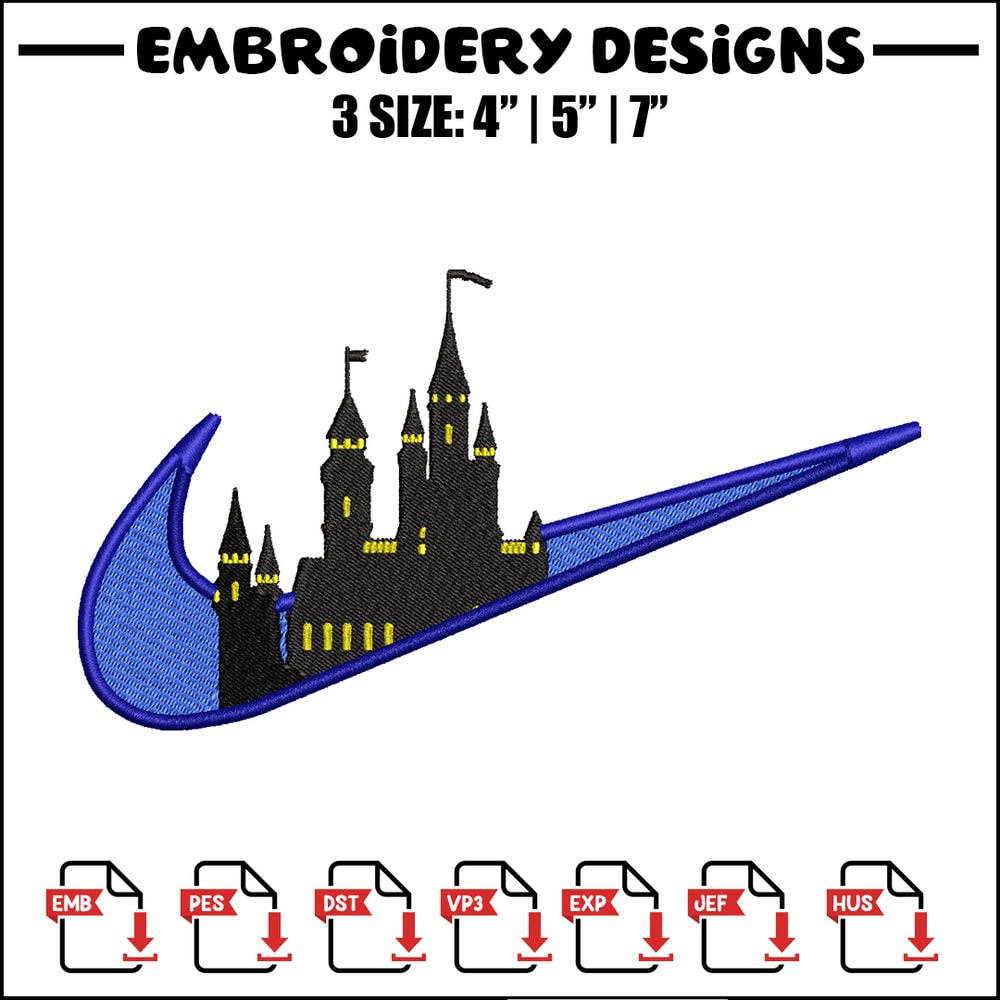 Castle Nike embroidery design, Castle embroidery, nike design, embroidery file, logo shirt, Digital download.jpg