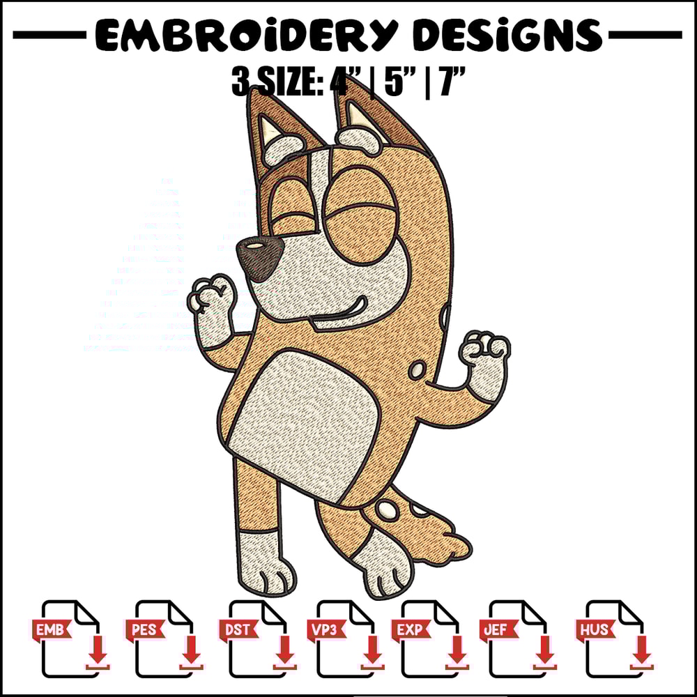Chilli Heeler Embroidery, Bluey cartoon Embroidery, Embroidery File, cartoon design, cartoon shirt, Digital download..jpg