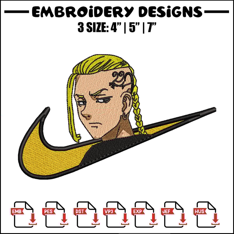Draken nike embroidery design, Tokyo Revengers embroidery, nike design, anime design, anime shirt, Digital download.jpg