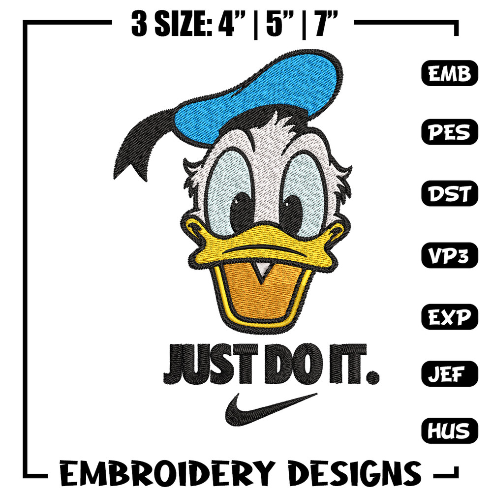 Donald Duck Nike Embroidery design, Donald Duck cartoon Embroidery, Nike design, Embroidery file, Instant download..jpg