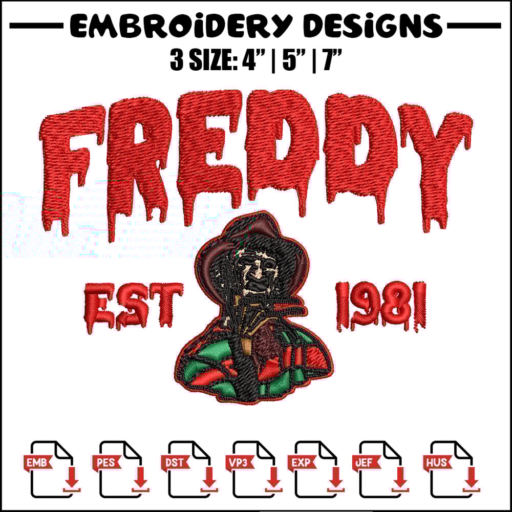 Freddy Krueger Embroidery design, Freddy horror Embroidery, Embroidery File, horror design, Digital download..jpg