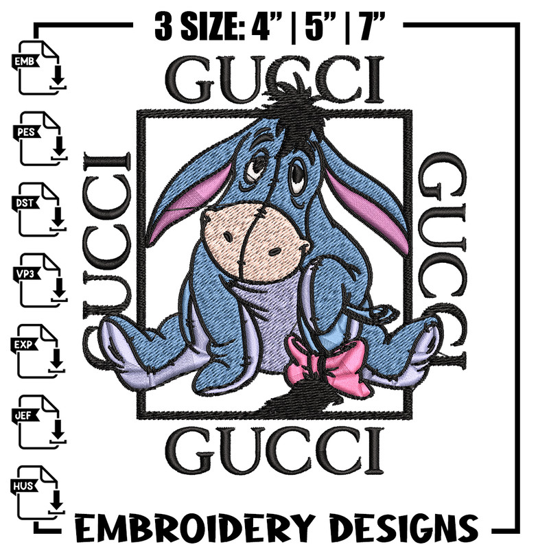 Eeyore Gucci Embroidery design, winnie the pooh Embroidery, cartoon design, Embroidery File, Instant download..jpg