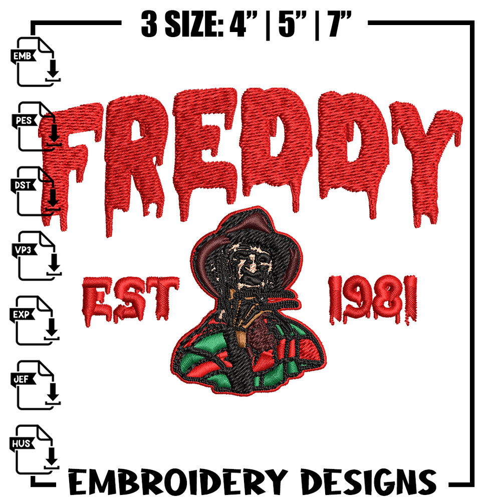 Freddy Krueger Embroidery design, Freddy horror Embroidery, Embroidery File, horror design, Digital download..jpg