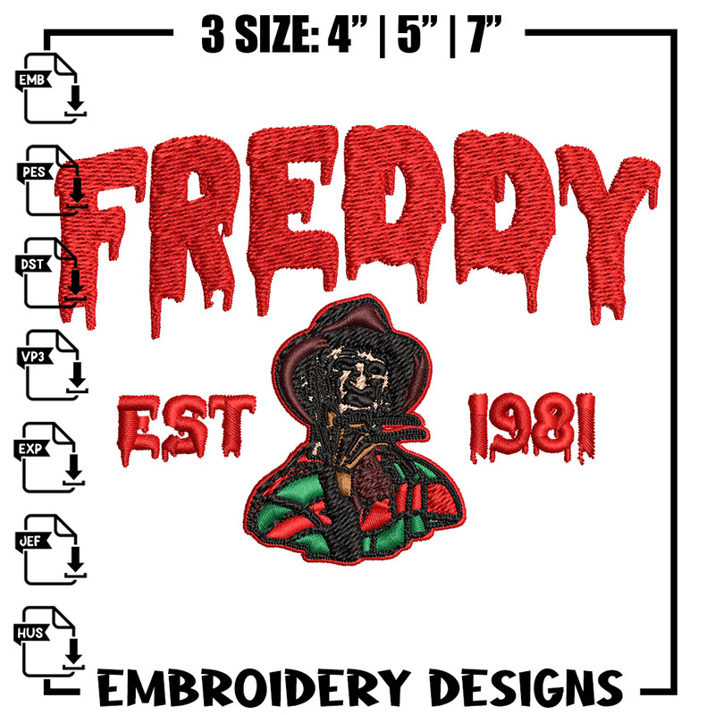 Freddy Krueger Embroidery design, Freddy horror Embroidery, Embroidery File, horror design, Digital download..jpg